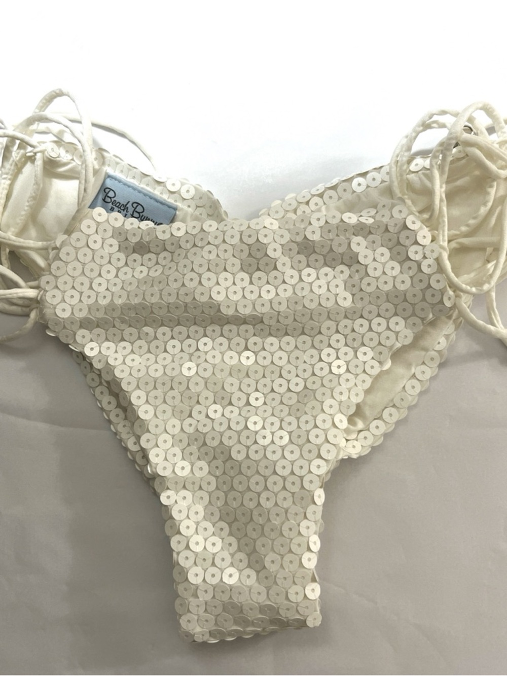 NWOT Beach Bunny Bridal  Ivory Sequin Strappy  Cheeky Side Lace-up Bikini Bottom